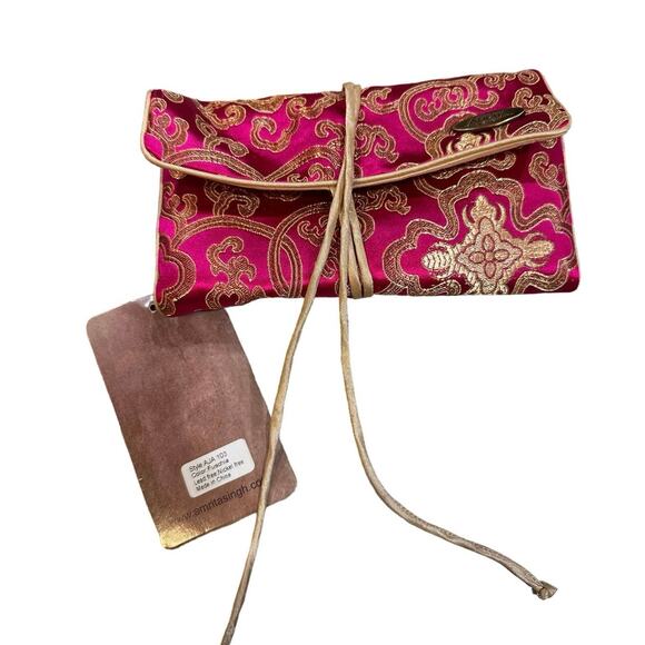 NWT - Amrita Singh travel jewelry roll case- Vintage 90s  Gold & Pink - Picture 5 of 14
